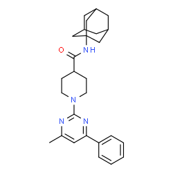 ChemSpider 2D Image | N-(Adamantan-1-yl)-1-(4-methyl-6-phenyl-2-pyrimidinyl)-4-piperidinecarboxamide | C27H34N4O