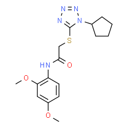 ChemSpider 2D Image | 2-[(1-Cyclopentyl-1H-tetrazol-5-yl)sulfanyl]-N-(2,4-dimethoxyphenyl)acetamide | C16H21N5O3S