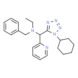 ChemSpider 2D Image | Benzyl-[(1-cyclohexyl-1H-tetrazol-5-yl)-pyridin-2-yl-methyl]-ethyl-amine | C22H28N6