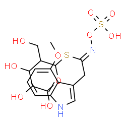 ChemSpider 2D Image | 4,5,6-Trihydroxy-3-(hydroxymethyl)tetrahydro-2H-pyran-2-yl (1Z)-2-(4-methoxy-1H-indol-3-yl)-N-(sulfooxy)ethanimidothioate | C17H22N2O10S2