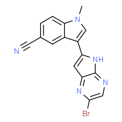 ChemSpider 2D Image | 3-(2-Bromo-4H-pyrrolo[2,3-b]pyrazin-6-yl)-1-methyl-1H-indole-5-carbonitrile | C16H10BrN5