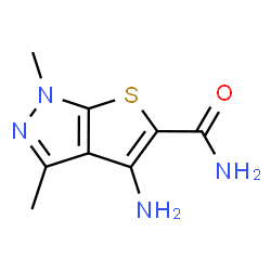 ChemSpider 2D Image | 4-Amino-1,3-dimethyl-1H-thieno[2,3-c]pyrazole-5-carboxamide | C8H10N4OS