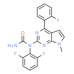 ChemSpider 2D Image | 1-(2,6-Difluorophenyl)-1-[4-(2-fluorophenyl)-7-methyl-7H-pyrrolo[2,3-d]pyrimidin-2-yl]urea | C20H14F3N5O