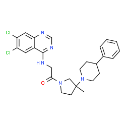 ChemSpider 2D Image | 2-[(6,7-Dichloro-4-quinazolinyl)amino]-1-[3-methyl-3-(4-phenyl-1-piperidinyl)-1-pyrrolidinyl]ethanone | C26H29Cl2N5O