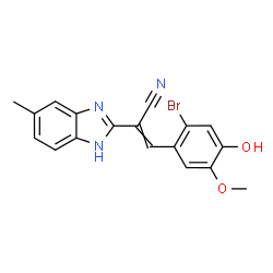 ChemSpider 2D Image | 3-(2-Bromo-4-hydroxy-5-methoxyphenyl)-2-(5-methyl-1H-benzimidazol-2-yl)acrylonitrile | C18H14BrN3O2