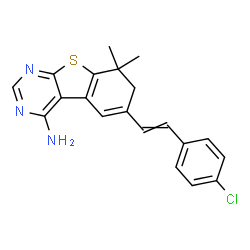 ChemSpider 2D Image | 6-[2-(4-Chlorophenyl)vinyl]-8,8-dimethyl-7,8-dihydro[1]benzothieno[2,3-d]pyrimidin-4-amine | C20H18ClN3S