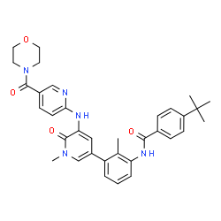 ChemSpider 2D Image | N-[2-Methyl-3-(1-methyl-5-{[5-(4-morpholinylcarbonyl)-2-pyridinyl]amino}-6-oxo-1,6-dihydro-3-pyridinyl)phenyl]-4-(2-methyl-2-propanyl)benzamide | C34H37N5O4