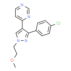 ChemSpider 2D Image | 4-[3-(4-Chlorophenyl)-1-(2-methoxyethyl)-1H-pyrazol-4-yl]pyrimidine | C16H15ClN4O