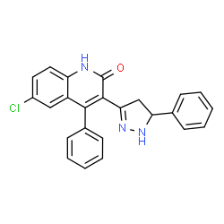 ChemSpider 2D Image | 6-Chloro-4-phenyl-3-(5-phenyl-4,5-dihydro-1H-pyrazol-3-yl)-2(1H)-quinolinone | C24H18ClN3O