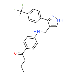 ChemSpider 2D Image | 1-{4-[({3-[4-(Trifluoromethyl)phenyl]-1H-pyrazol-4-yl}methyl)amino]phenyl}-1-butanone | C21H20F3N3O