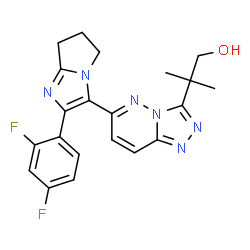 ChemSpider 2D Image | 2-{6-[2-(2,4-Difluorophenyl)-6,7-dihydro-5H-pyrrolo[1,2-a]imidazol-3-yl][1,2,4]triazolo[4,3-b]pyridazin-3-yl}-2-methyl-1-propanol | C21H20F2N6O