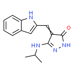 ChemSpider 2D Image | 4-(1H-Indol-2-ylmethylene)-5-(isopropylamino)-2,4-dihydro-3H-pyrazol-3-one | C15H16N4O