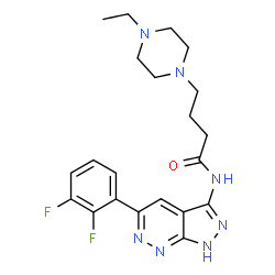 ChemSpider 2D Image | N-[5-(2,3-Difluorophenyl)-1H-pyrazolo[3,4-c]pyridazin-3-yl]-4-(4-ethyl-1-piperazinyl)butanamide | C21H25F2N7O