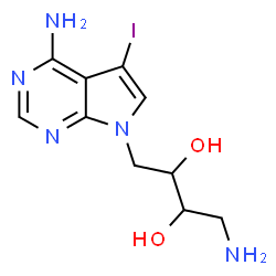 ChemSpider 2D Image | 1-amino-4-(4-amino-5-iodo-pyrrolo[2,3-d]pyrimidin-7-yl)butane-2,3-diol | C10H14IN5O2