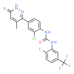 ChemSpider 2D Image | 1-[2-Chloro-4-(4-methyl-6-oxo-1,6-dihydro-3-pyridazinyl)phenyl]-3-[2-fluoro-5-(trifluoromethyl)phenyl]urea | C19H13ClF4N4O2