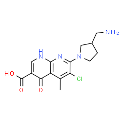 ChemSpider 2D Image | 7-[3-(Aminomethyl)-1-pyrrolidinyl]-6-chloro-5-methyl-4-oxo-1,4-dihydro-1,8-naphthyridine-3-carboxylic acid | C15H17ClN4O3