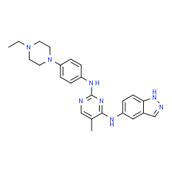 ChemSpider 2D Image | N~2~-[4-(4-Ethyl-1-piperazinyl)phenyl]-N~4~-(1H-indazol-5-yl)-5-methyl-2,4-pyrimidinediamine | C24H28N8
