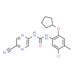 ChemSpider 2D Image | 1-[5-Chloro-2-(cyclopentyloxy)-4-methylphenyl]-3-(5-cyano-2-pyrazinyl)urea | C18H18ClN5O2