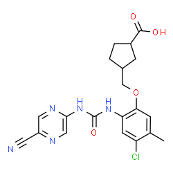 ChemSpider 2D Image | 3-[(4-Chloro-2-{[(5-cyano-2-pyrazinyl)carbamoyl]amino}-5-methylphenoxy)methyl]cyclopentanecarboxylic acid | C20H20ClN5O4