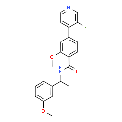 ChemSpider 2D Image | 4-(3-Fluoro-4-pyridinyl)-2-methoxy-N-[1-(3-methoxyphenyl)ethyl]benzamide | C22H21FN2O3
