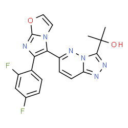 ChemSpider 2D Image | 2-{6-[6-(2,4-Difluorophenyl)imidazo[2,1-b][1,3]oxazol-5-yl][1,2,4]triazolo[4,3-b]pyridazin-3-yl}-2-propanol | C19H14F2N6O2