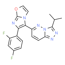 ChemSpider 2D Image | 6-[6-(2,4-Difluorophenyl)imidazo[2,1-b][1,3]oxazol-5-yl]-3-isopropyl[1,2,4]triazolo[4,3-b]pyridazine | C19H14F2N6O