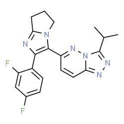 ChemSpider 2D Image | 6-[2-(2,4-Difluorophenyl)-6,7-dihydro-5H-pyrrolo[1,2-a]imidazol-3-yl]-3-isopropyl[1,2,4]triazolo[4,3-b]pyridazine | C20H18F2N6