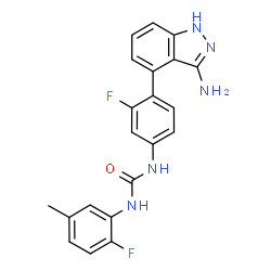 ChemSpider 2D Image | 1-[4-(3-Amino-1H-indazol-4-yl)-3-fluorophenyl]-3-(2-fluoro-5-methylphenyl)urea | C21H17F2N5O