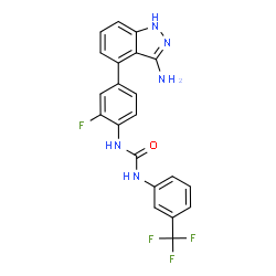 ChemSpider 2D Image | 1-[4-(3-Amino-1H-indazol-4-yl)-2-fluorophenyl]-3-[3-(trifluoromethyl)phenyl]urea | C21H15F4N5O