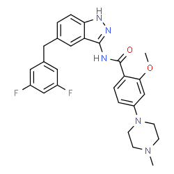 ChemSpider 2D Image | N-[5-(3,5-Difluorobenzyl)-1H-indazol-3-yl]-2-methoxy-4-(4-methyl-1-piperazinyl)benzamide | C27H27F2N5O2