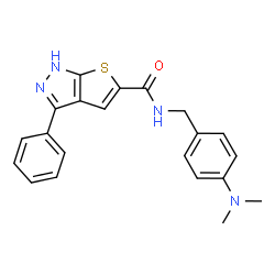 ChemSpider 2D Image | N-[4-(Dimethylamino)benzyl]-3-phenyl-1H-thieno[2,3-c]pyrazole-5-carboxamide | C21H20N4OS