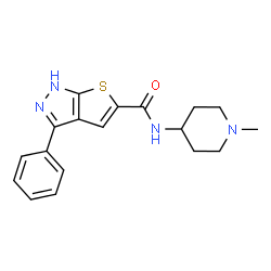 ChemSpider 2D Image | N-(1-Methyl-4-piperidinyl)-3-phenyl-1H-thieno[2,3-c]pyrazole-5-carboxamide | C18H20N4OS
