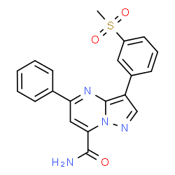 ChemSpider 2D Image | 3-[3-(Methylsulfonyl)phenyl]-5-phenylpyrazolo[1,5-a]pyrimidine-7-carboxamide | C20H16N4O3S