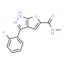 ChemSpider 2D Image | 3-(2-Fluorophenyl)-N-methyl-1H-thieno[2,3-c]pyrazole-5-carboxamide | C13H10FN3OS