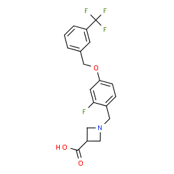 ChemSpider 2D Image | 1-(2-Fluoro-4-{[3-(trifluoromethyl)benzyl]oxy}benzyl)-3-azetidinecarboxylic acid | C19H17F4NO3