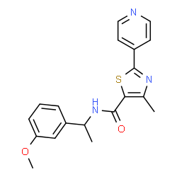 ChemSpider 2D Image | N-[1-(3-Methoxyphenyl)ethyl]-4-methyl-2-(4-pyridinyl)-1,3-thiazole-5-carboxamide | C19H19N3O2S