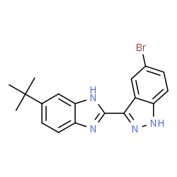 ChemSpider 2D Image | 5-Bromo-3-[5-(2-methyl-2-propanyl)-1H-benzimidazol-2-yl]-1H-indazole | C18H17BrN4