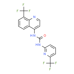 ChemSpider 2D Image | 1-[6-(Trifluoromethyl)-2-pyridinyl]-3-[8-(trifluoromethyl)-4-quinolinyl]urea | C17H10F6N4O