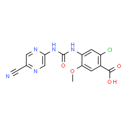 ChemSpider 2D Image | 2-Chloro-4-{[(5-cyano-2-pyrazinyl)carbamoyl]amino}-5-methoxybenzoic acid | C14H10ClN5O4