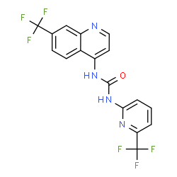 ChemSpider 2D Image | 1-[6-(Trifluoromethyl)-2-pyridinyl]-3-[7-(trifluoromethyl)-4-quinolinyl]urea | C17H10F6N4O