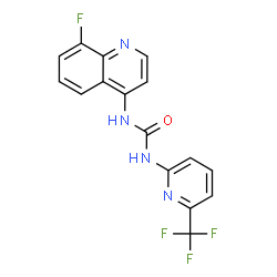 ChemSpider 2D Image | 1-(8-Fluoro-4-quinolinyl)-3-[6-(trifluoromethyl)-2-pyridinyl]urea | C16H10F4N4O