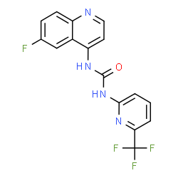 ChemSpider 2D Image | 1-(6-Fluoro-4-quinolinyl)-3-[6-(trifluoromethyl)-2-pyridinyl]urea | C16H10F4N4O