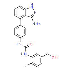 ChemSpider 2D Image | 1-[4-(3-Amino-1H-indazol-4-yl)phenyl]-3-[2-fluoro-5-(hydroxymethyl)phenyl]urea | C21H18FN5O2