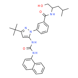 ChemSpider 2D Image | N-(1-Hydroxy-4-methyl-2-pentanyl)-3-{3-(2-methyl-2-propanyl)-5-[(1-naphthylcarbamoyl)amino]-1H-pyrazol-1-yl}benzamide | C31H37N5O3