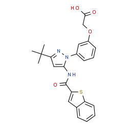 ChemSpider 2D Image | (3-{5-[(1-Benzothiophen-2-ylcarbonyl)amino]-3-(2-methyl-2-propanyl)-1H-pyrazol-1-yl}phenoxy)acetic acid | C24H23N3O4S