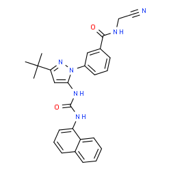 ChemSpider 2D Image | N-(Cyanomethyl)-3-{3-(2-methyl-2-propanyl)-5-[(1-naphthylcarbamoyl)amino]-1H-pyrazol-1-yl}benzamide | C27H26N6O2