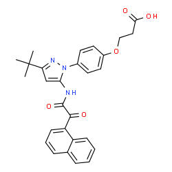ChemSpider 2D Image | 3-{4-[3-(2-Methyl-2-propanyl)-5-{[1-naphthyl(oxo)acetyl]amino}-1H-pyrazol-1-yl]phenoxy}propanoic acid | C28H27N3O5