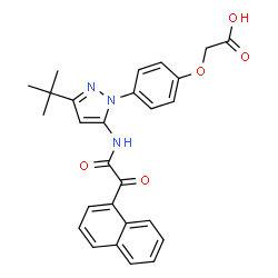ChemSpider 2D Image | {4-[3-(2-Methyl-2-propanyl)-5-{[1-naphthyl(oxo)acetyl]amino}-1H-pyrazol-1-yl]phenoxy}acetic acid | C27H25N3O5