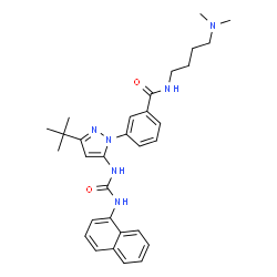 ChemSpider 2D Image | N-[4-(Dimethylamino)butyl]-3-{3-(2-methyl-2-propanyl)-5-[(1-naphthylcarbamoyl)amino]-1H-pyrazol-1-yl}benzamide | C31H38N6O2