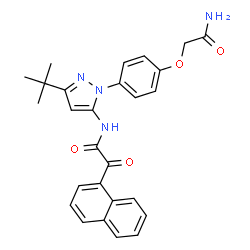 ChemSpider 2D Image | N-{1-[4-(2-Amino-2-oxoethoxy)phenyl]-3-(2-methyl-2-propanyl)-1H-pyrazol-5-yl}-2-(1-naphthyl)-2-oxoacetamide | C27H26N4O4